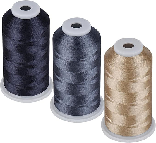 Simthread 60WT Bobbin Fill Thread Machine Embroidery Thread 5000M 3-Pack Pewter Dark Grey Beige
