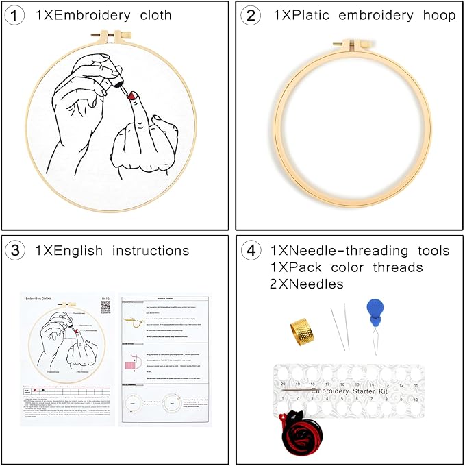 Crafmanoe Hand Embroidery Starter Kit for Beginners Adults, Counted Stamped Cross Stitch Kits for Adults Beginners, Easy Funny Embroidery Needlepoint Kits, Embroidery Fabric, Hoops and Video Tutorial