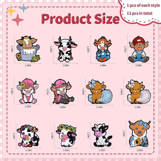 12pcs Cow Silicone Focal Beads for Pens Making Beads for Keychain Shape for Bracelet Necklace Crafts （Cow）
