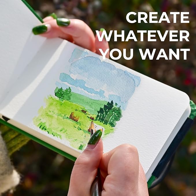 Funto Watercolor Journal, 3.5x5.5, 2 Pack, 24 Sheets Each, Christmas Green Cloth Cover, 110lb/230gsm, Suitable for Techniques and Mixed Media