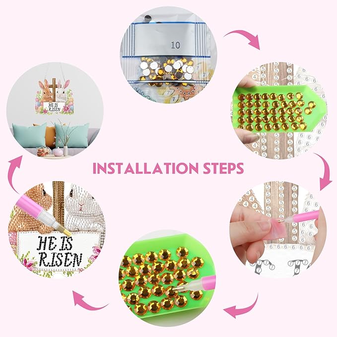 Happy Easter Bunny DIY Hanging Diamond Art Pendant Kit, Special Crystal Diamond Painting Ornament Kits for Adults Beginners, Double Sided Acrylic Board Gem Painting Box Kit, He Is Risen Funny Easter