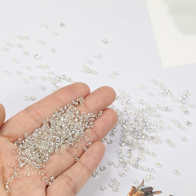 Bala&Fillic Clear Sliver Lined Color Size 3mm Seed Beads About 3600pcs/100Grams in Bag, 8/0 Glass Craft Beads for Making Bracelet and Necklace (Clear Sliver Lined)