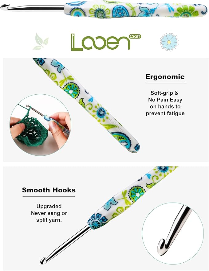 6.5mm Looen Crochet Hook, Ergonomic Handle for Arthritic Hands, Soft Rubber Grip Extra Long  Knitting Needles for Crochet Beginners, Knitting Enthusiasts (6.5mm)