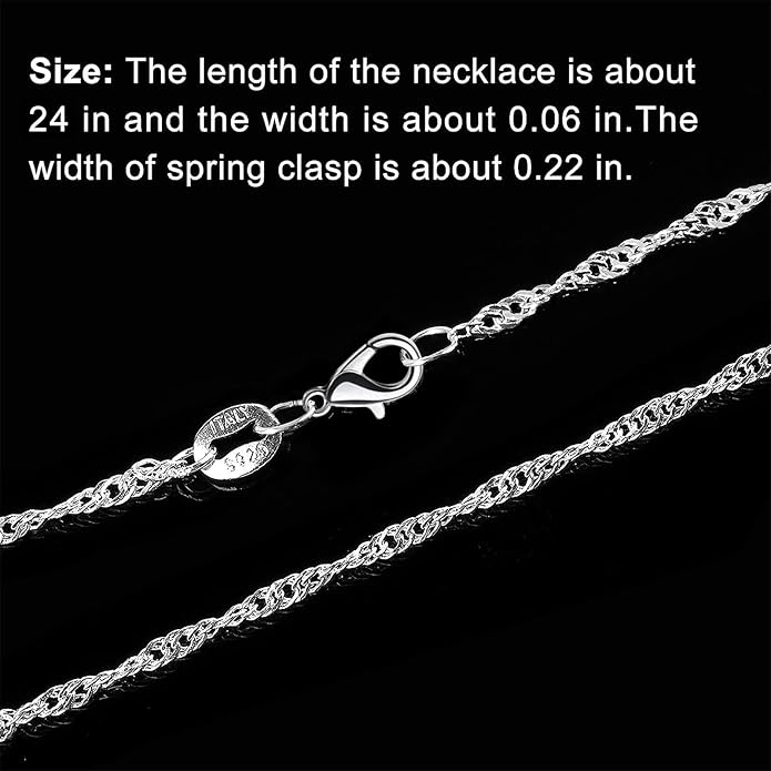 Whaline 24 Pack Silver Plated Chain Necklace 925 Water Ripple Plated Necklace for Jewelry Making Craft, Womens and Girls
