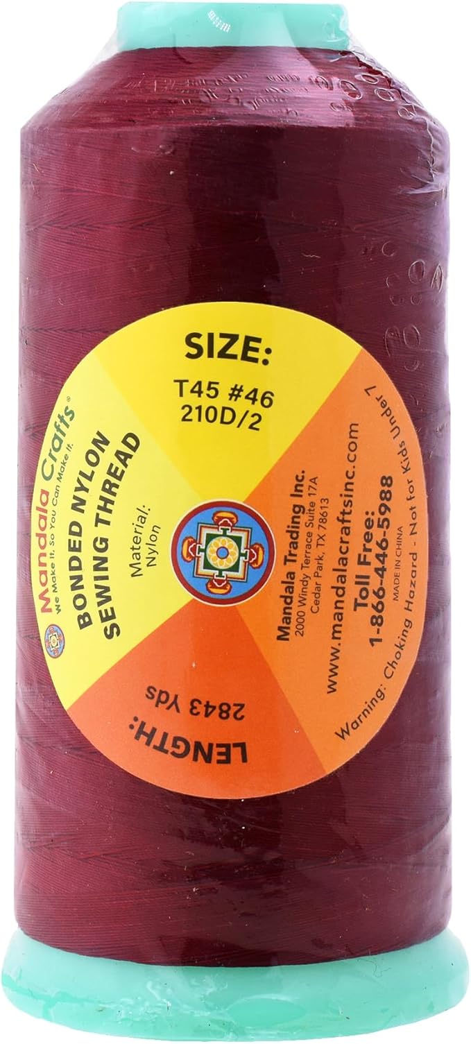 Mandala Crafts Size 46 210D T45 Bonded Nylon Thread - Wine 2843 YDs Tex 45 Heavy Duty Sewing Threads for Leather, Jeans, Weaving, Outdoor Marine Upholstery