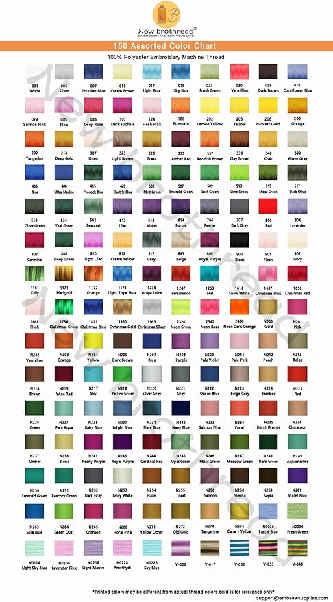New brothread Embroidery Machine Thread 4000M/4400YD Each Spool Mega Kit 150 Vibrant Colors 40WT for Commercial, Industrial, Home-Used Embroidery Machines
