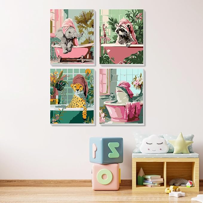 MXJSUA 4 Pack Elephant Shark Animals Framed Paint by Numbers Kit with Canvas for Adults Beginner, DIY Acrylic Oil Painting Kits with Brushes for Home Wall Decor Gift (8x10 inch)