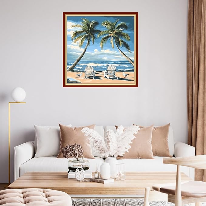fanxvivy stamped cross stitch kits for beginners full range of cross stitching preprinted embroidery kits for adults, 11ct embroidery pattern needlepoint kits-coconut trees by the seaside 18x18 inch
