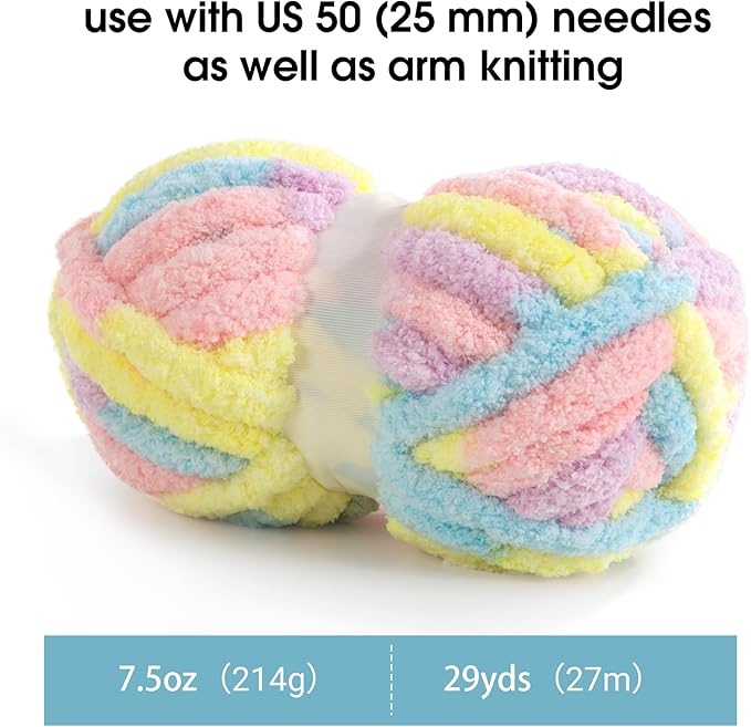 MABOZOO Tie Dye Chunky Yarn for Crocheting & Knitting, 8 Pack - Soft Plush Yellow Fluffy Jumbo Chenille Yarn,Giant Thick Fuzzy Bulky(29 yds, 8 oz Each Skein)