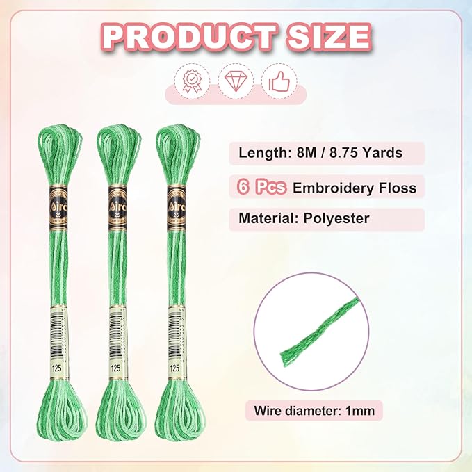 PATIKIL 6 Skeins Embroidery Floss, Polyester Embroidery Threads Bracelets String for Cross-Stitch Hand Embroidery, Light Green