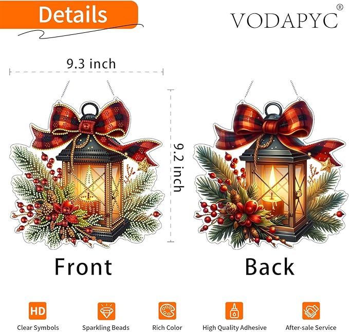 VODAPYC Christmas Diamond Art Hanging Kit for Adults, DIY Double Sided Special Shaped Diamonds Art Window Pendant Ornament for Home Decor(Candle Lamp)
