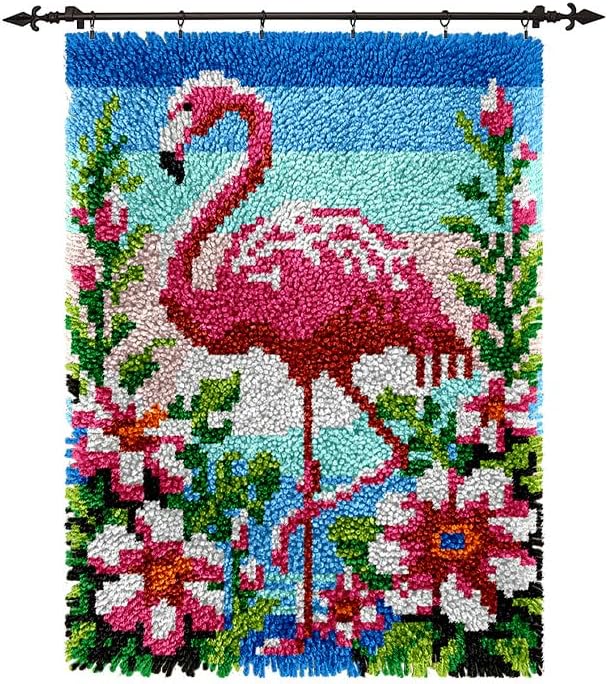 veirousa Flamingo Floral Latch Hook Kits for Adults, Beginners Birds Latch Hook Rug Starter Kit Pre-Printed Carpet Making Set DIY Handmade Wall Hanging Craft for Home Decoration 20x15 inch
