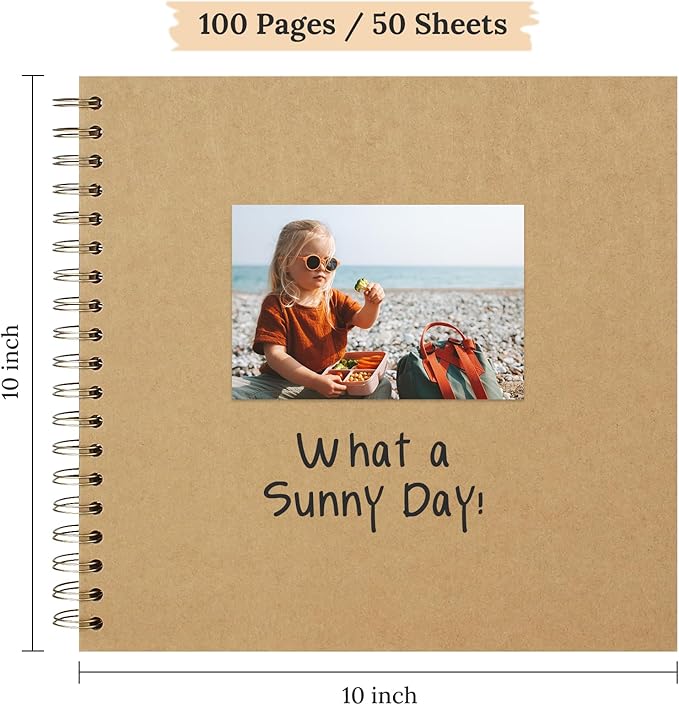 Scrapbook 10x10 Inch DIY Scrapbook Album Hardcover Kraft Paper Scrap Book Photo Albums 100 Pages Perfect for 4x6 / 5x7 Photos Memory Book for Family, Wedding