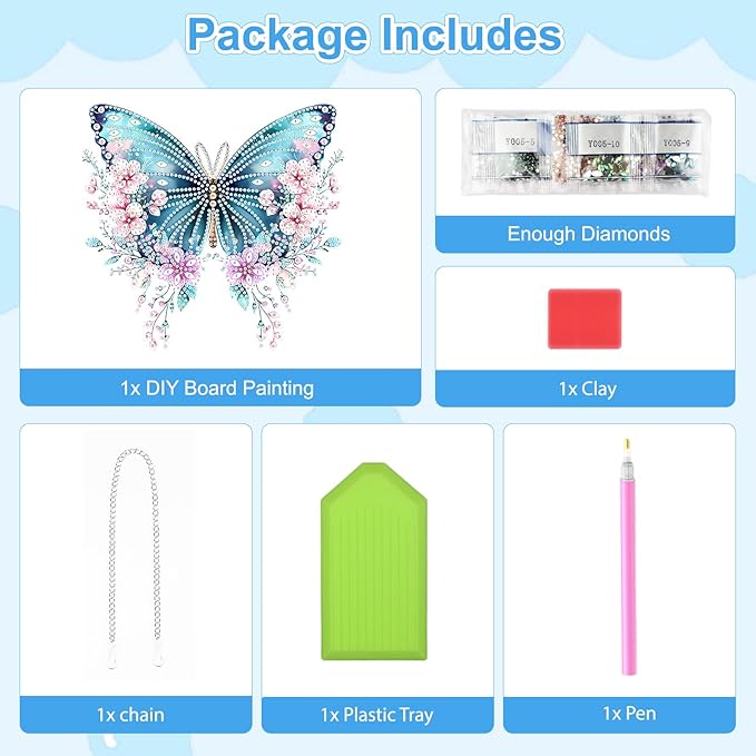 TOSTOG Diamond Art Hanging Kits for Adults, 5D Flowers Diamond Painting for Adults Window Pendant, Special Shape Diamonds DIY Lovely Butterfly Diamond Painting Hanging Pendant Kit for Wall Decor Gift