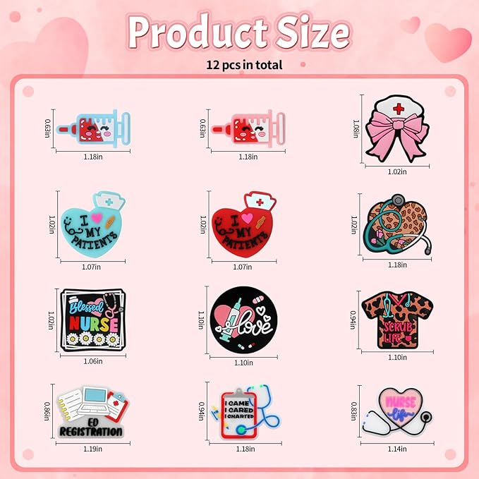 12pcs Nurse Silicone Focal Beads Silicone for Keychain Making Beads for Pens Shape for Bracelet Necklace Crafts （Nurse）