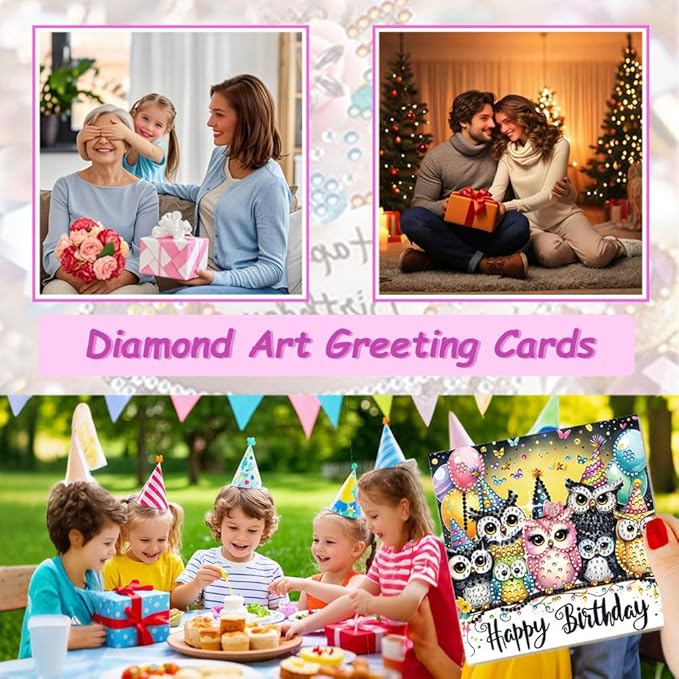 12 Packs Diamond Art Cards Kit, Diamond Painting Greeting Cards with Envelopes, DIY Card Making Kits for Adults, Gifts for Families, Friends, Partners (Birthday)