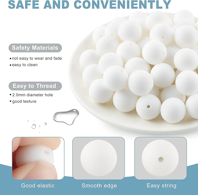 65Pcs 19mm Silicone Beads for Keychain Making Bracelet Necklace, Bulk Round Silicone Beads for Pens（White）