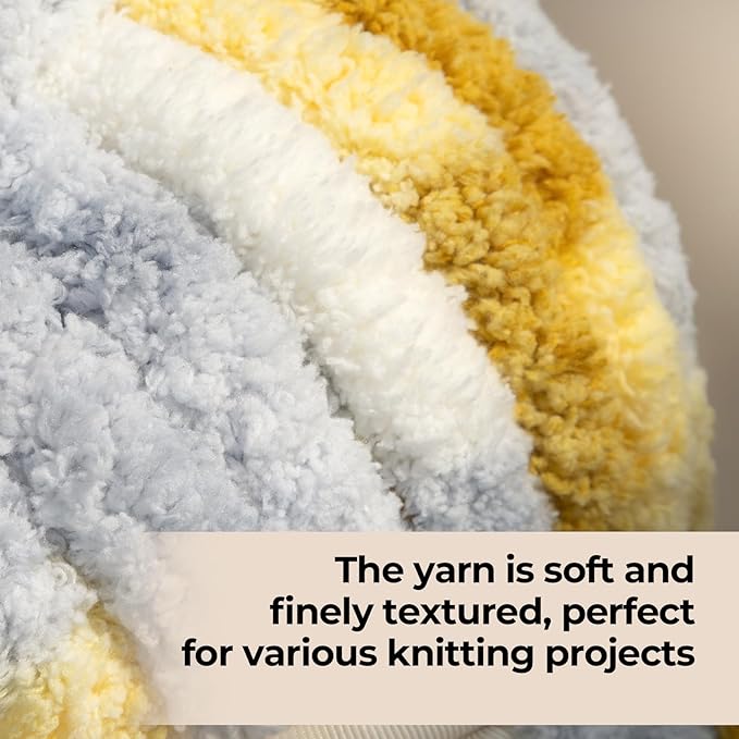 Chunky Yarn for Hand Knitting & Crocheting – Mixed Color Soft, Bulky Jumbo Yarn for Blankets, Scarves, DIY Projects, 8-Pack (Gray, Cream, Yellow)