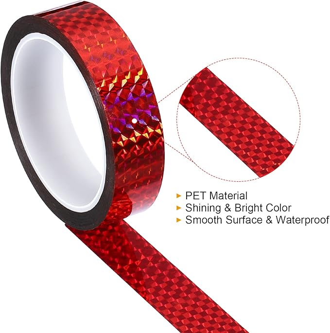 PATIKIL Prism Tape 1 Inch x 55 Yards, Holographic Metalized Reflective Adhesive for Detailing Accent Wall Decor Art, Red