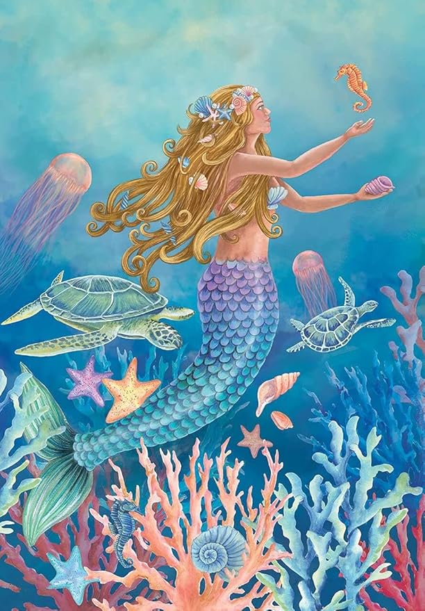 NAIMOER Mermai Diamond Art Kits for Adults, DIY Full Drill 5D Diamond Painting Nautical Fish Diamond Art Kits (12" x 16") for Home Wall Decor (Diamond Art Mermaid)