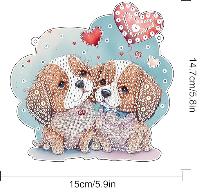 DIY Diamond Painting Hanging Kit for Adults, Diamond Art Suncatcher – Special Shaped Crystal Ornament with Cute Dog Couple, Window Decor or Car Rearview Mirror Gift