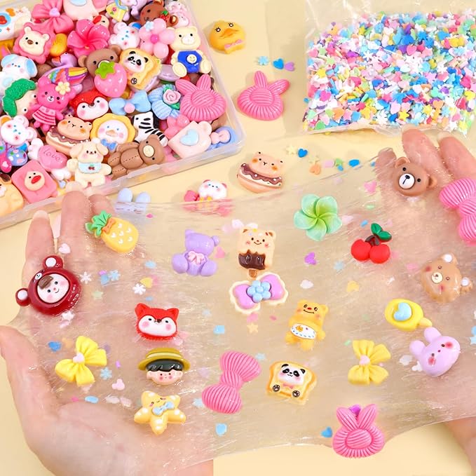 100PCS Slime Charms Cute Flatback Resin Charms for Slime, Random Kawaii Decoden Charm for Embellishments Phone Junk Case Charms Bulk, Hairpins Scrapbooking Crafting & DIY Decor (Multicolor)