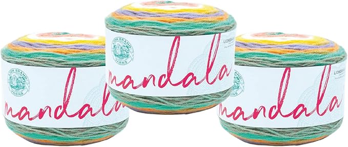 Lion Brand Yarn, Mandala DK Lightweight Yarn for Knitting, Crochet, and Crafts, Pixie, 3 Pack, Self-Striping Acrylic Fiber for Baby Blankets, Multicolor Shawls and Variegated Cardigans