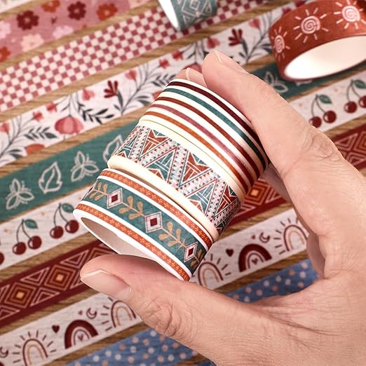 20 Rolls Bohemia Theme Washi Tape Set,Writable Decorative Tapes for Scrapbooking, Junk Journal Supplies, Bullet Journaling, 0.6"x79" per Roll