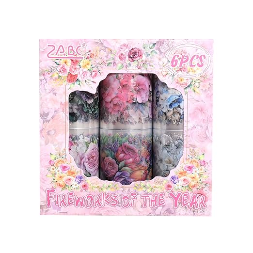 Floral Washi Tape Set, 6 Rolls Wide Aesthetic Decorative Flower Tape for Journaling, Scrapbooking, Bullet Journal, Junk Journal, DIY Crafts and Gift Wrapping (Floral)