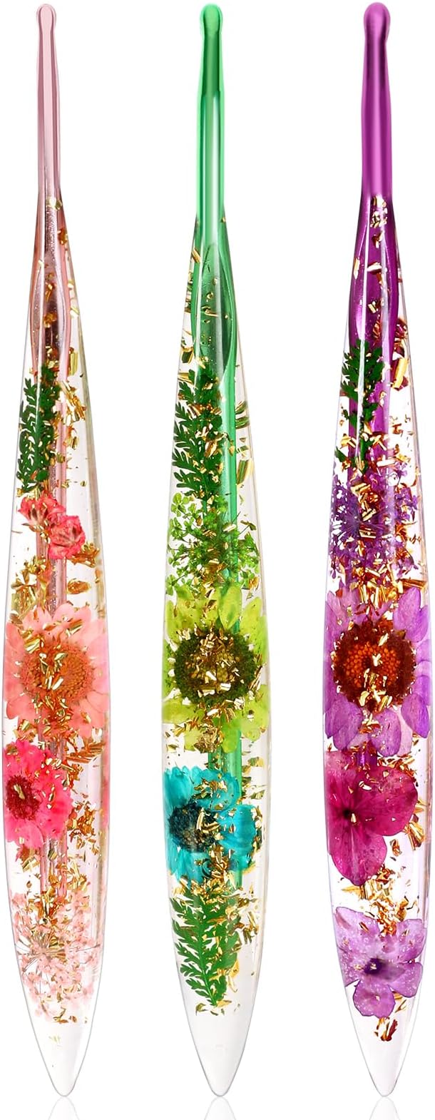 KOKNIT Ergonomic Crochet Hooks Set - 3 Sizes with Floral Resin Handles for Arthritis & Beginners, Comfort Grip for Hand Pain, Extended Soft Handle Design (Multicolor, 3.5-4-4.5mm)