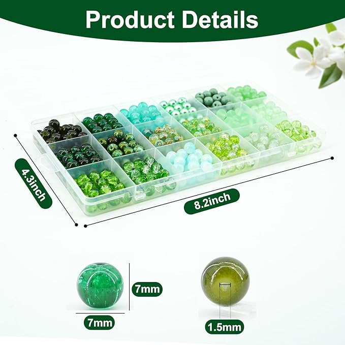 Hanyoung St. Patrick 8mm Glass Beads for Bracelet,18 Colors 450 pcs Green Beads for Jewelry Making kit, Crystal Glass Round Beads for DIY Crafts Gifts (Green Color)