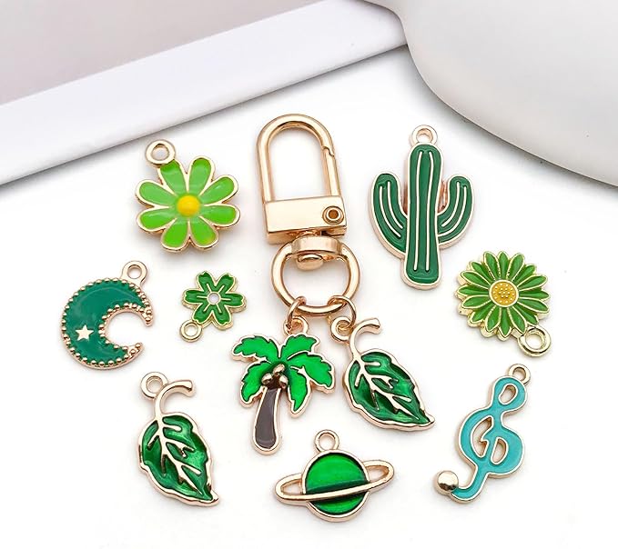 WOCRAFT 40pcs 20 pairs Assorted Enamel Bracelet Charms for Jewelry Making DIY Necklace Bracelet Earrings Keychain Crafting Charms Kit Crafts (Green-SN992)