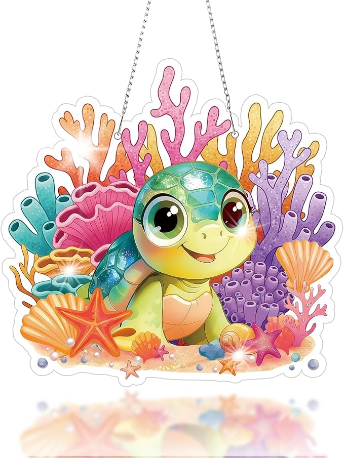 Roneenz Diamond Painting Kits Hanging Pendant, Turtle Hanging Diamonds Art kit for Adults, Special Shaped DIY 5D Art Window Decor, Home Garden Room Decor Gifts for Women and Girls