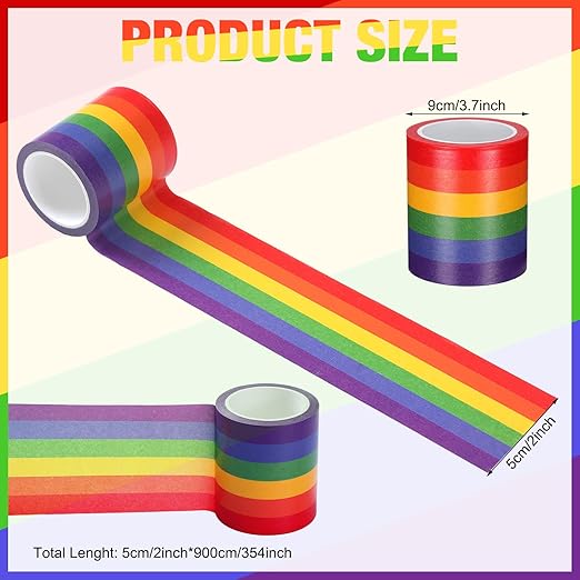 Eaasty 4 Rolls Rainbow Washi Tape 2 in x 9.84 yd Vibrant Bright Colors Pride Tape DIY Arts Crafts Journal Scrapbook Rainbow Sticker Gift Wrapping Gay Progress Stripe Flag LGBTQ Gift Parade Decoration