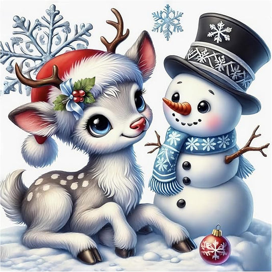 Christmas Diamond Art Kits for Adult,Snowman Xmas Deer Diamond Painting Kits for Beginners,DIY Round Full Drill Winter Holiday Diamond Dot Gem Art Kits for Home Decor Craft Gift (13.8x13.8inch)