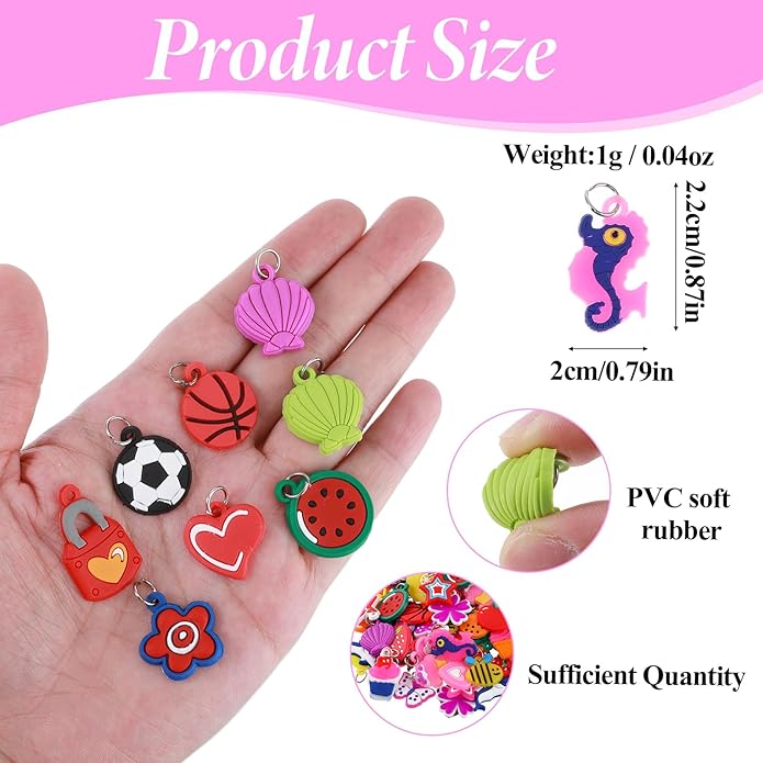 100 Pcs Silicone Charms for Bracelets,Rubber Loom Band Charm,Rubber Band Bracelets Charms,Charms for Bracelet Making,for Pendant Bracelet Making DIY Handmade Materials(Random styles)