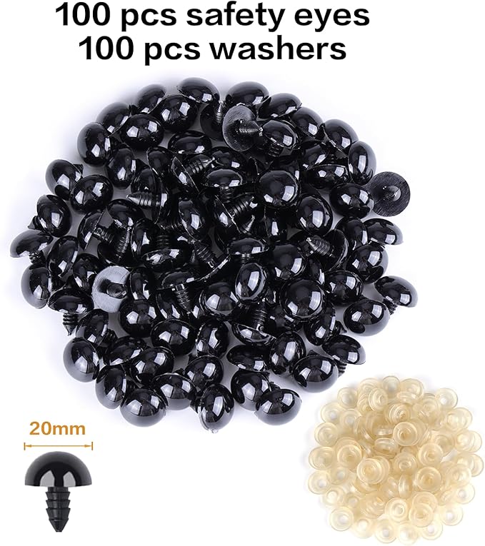 XKDOUS 20mm Safety Eyes, 200pcs for Crocheting, Crochet Eyes for Amigurumi, Stuffed Animal Doll Eyes for DIY Crafts