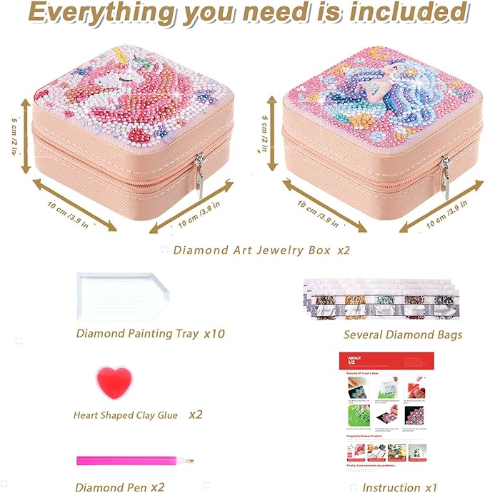 CharySim Diamond Art Jewelry Box Bedazzling Kit, DIY Craft Kit with Gemstones Rhinestones for Adults Women, Jewelry Organizer, Easter Mother’s Day Gifts for Mom, Birthday Gift (Pink Pro)