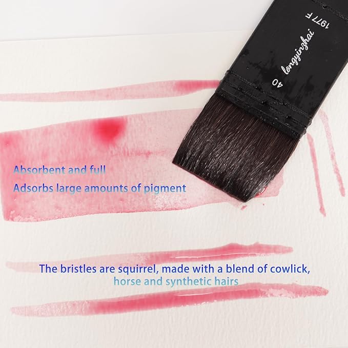 Hake Brushes Set of 4 (20,30,40,50) - Squirrel Blend Watercolor Brushes - Stained Birch Short Handle - Ideal for Washes (Ferrous, Small Size (Clothes Etc))