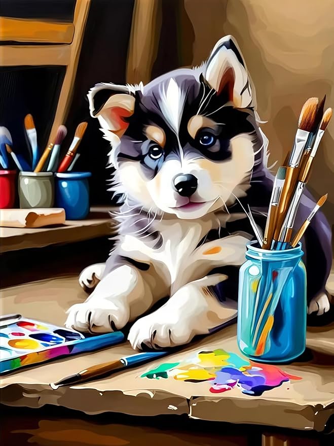 BYGFHLYW Dog Paint by Numbers Kit for Adults Beginners, Animal Easy Adult Paint by Number Kits On Canvas, DIY Acrylic Watercolor Oil Paint by Number for Adults for Home Wall Decor 16X20 Inch