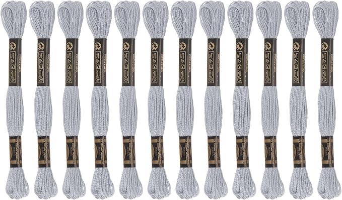 HARFINGTON 12 Skeins Embroidery Floss 8m Each Egyptian Long Fiber Cotton Cross Stitch Thread 26S/2x6 for Embroidery Projects Bracelet, Light Grey
