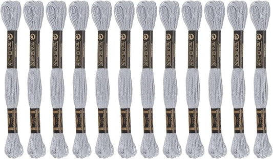 HARFINGTON 12 Skeins Embroidery Floss 8m Each Egyptian Long Fiber Cotton Cross Stitch Thread 26S/2x6 for Embroidery Projects Bracelet, Light Grey