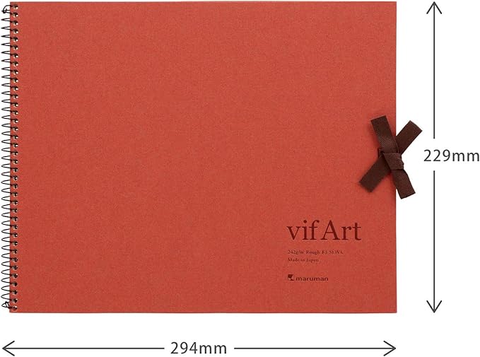 Maruman VifArt Watercolor Artbook- Premium Rough Watercolor Paper, Natural White, F3, 9.02" x 11.57", 15 Sheets/ 30 Pages, Reinforced Cover Sketchbook for Watercolor & Mixed Media, Red