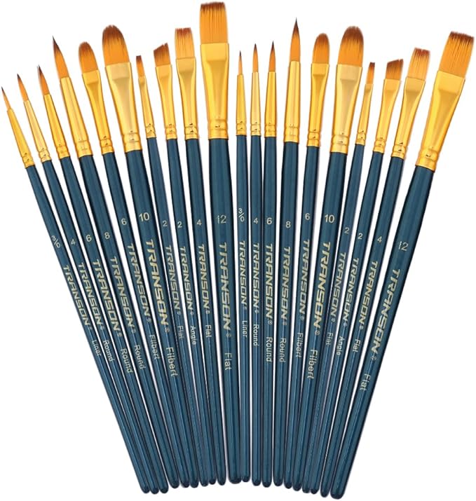 Transon 20pcs Bulk Artist Painting Brush Set for Acrylic Watercolor Gouache Hobby Craft Face Rock Painting