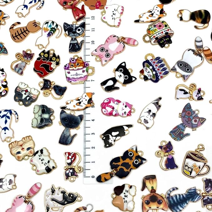 WOCRAFT 120pc Assorted Enamel Bracelet Cat Charms for Jewelry Making Crafts DIY Necklace Bracelet Keychain Crafting Charms Kit (SN815)