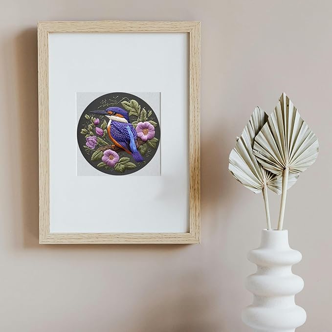 fonnuy embroidery kit for beginners, birds with flowers pre-stamped pattern kits for adults with hoop, easy to follow color thread needlework, 8'' hoop (purple 1)