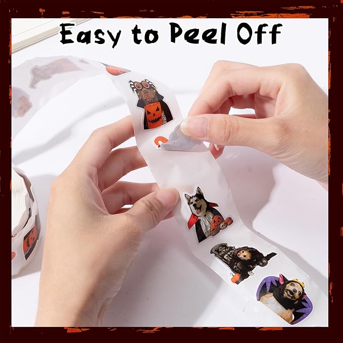h1vojoxo halloween dog stickers roll - 1000pcs halloween dog dress up stickers in 2 rolls 16 designs pumpkin dogs self-adhesive sticker for kids craft envelope water bottle scrapbook party supplies