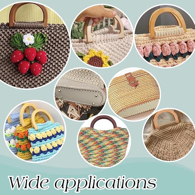 PH PandaHall Crochet Bag Making Kit, 7x3 inch Brown PU Leather Bag Bottom Bases with 2pcs 4.7x3.3 inch D Shape Wooden Handles Purse Handle for DIY Knitting Bags Handbag Shoulder Bags Making