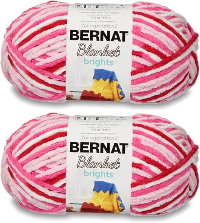 Bernat Blanket Brights Raspberry Ribbon Varg Yarn - 2 Pack of 300g/10.5oz - Polyester - 6 Super Bulky - 220 Yards - Knitting/Crochet