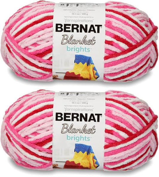 Bernat Blanket Brights Raspberry Ribbon Varg Yarn - 2 Pack of 300g/10.5oz - Polyester - 6 Super Bulky - 220 Yards - Knitting/Crochet